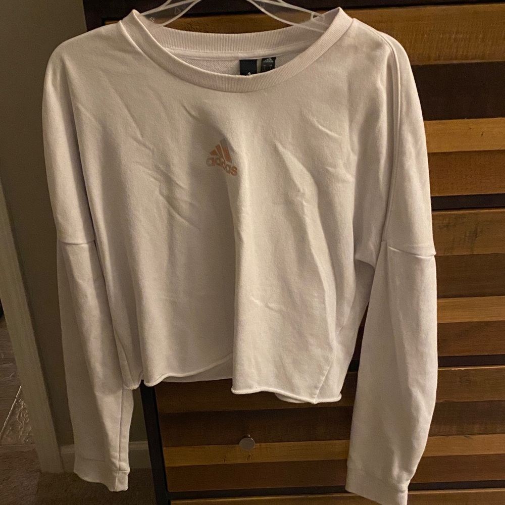 Adidas White Cropped Sweatshirt with Gold Logo